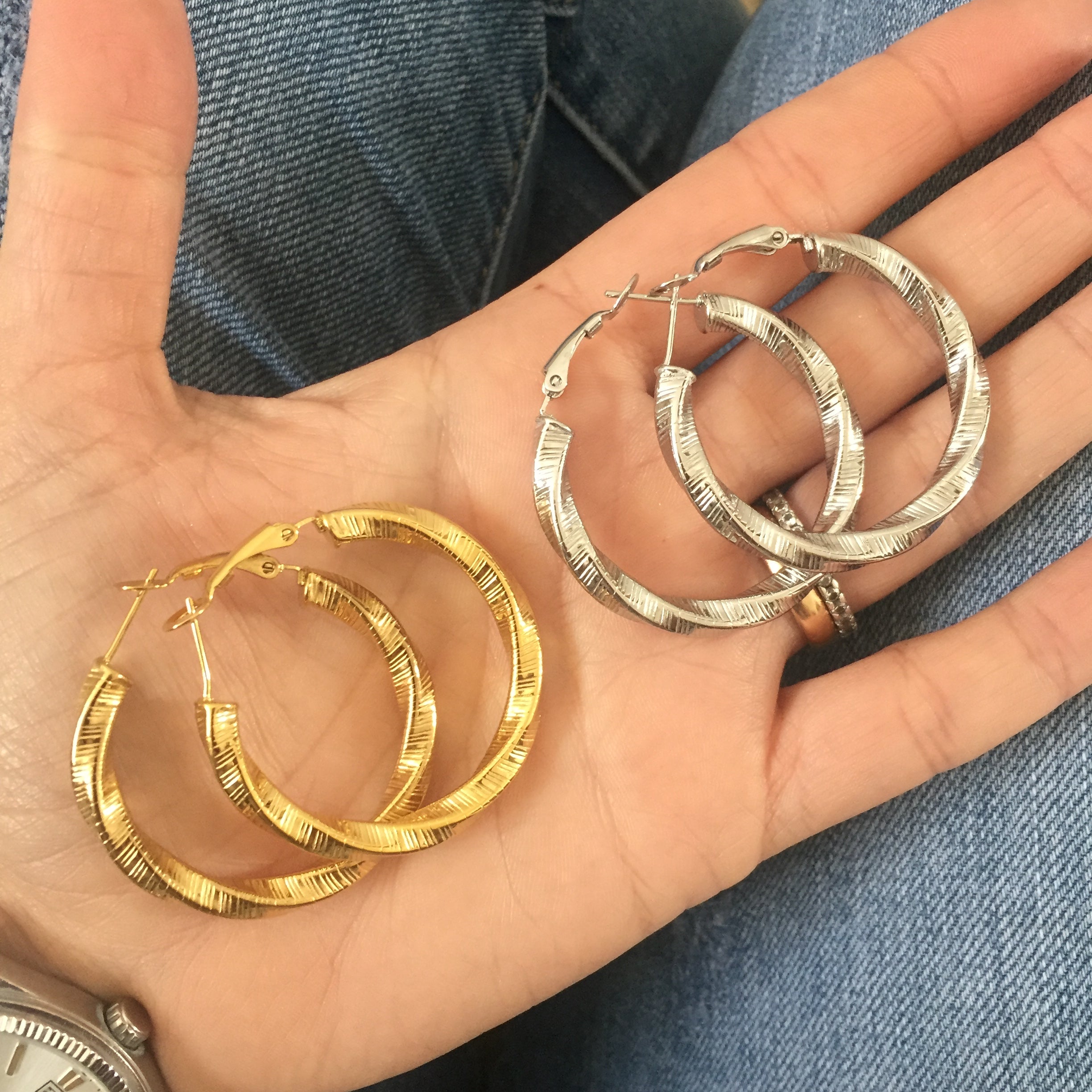 Cerchi torchon in acciaio. silver o gold. 4cm. steel hoops. rabiosajewels (4383448006719)