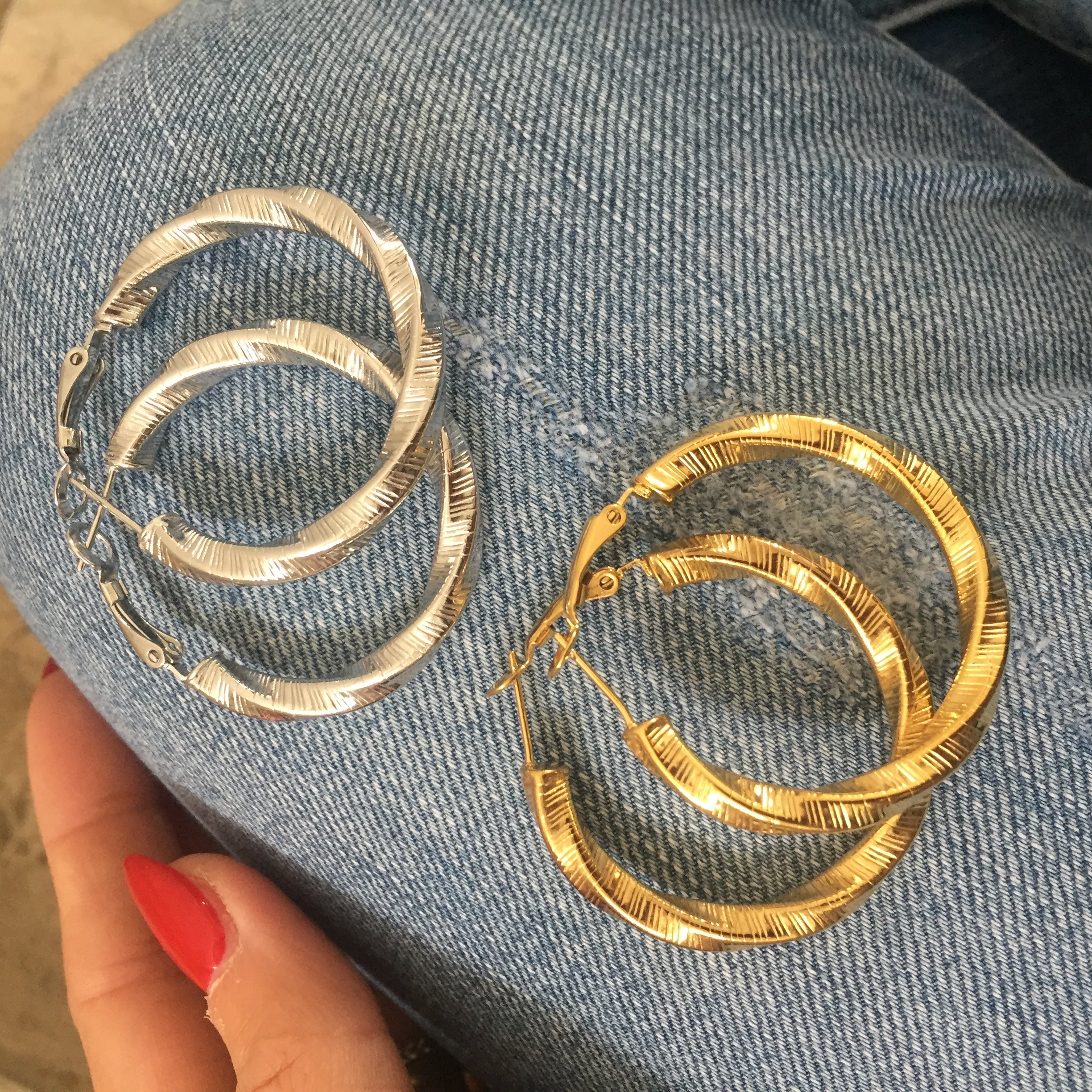 Cerchi torchon in acciaio. silver o gold. 4cm. steel hoops. rabiosajewels (4383448006719)