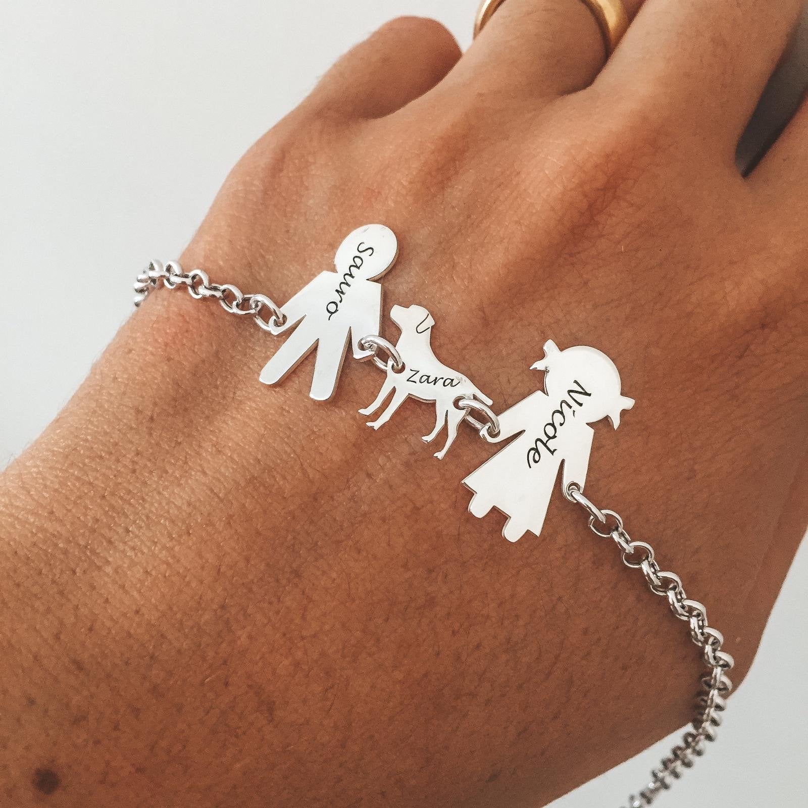 RabiosaJewels. bracciale famiglia_componibile_sagome_argento925_silver. Mamma. Papà. Cane. Personalizzato (4466038210623)