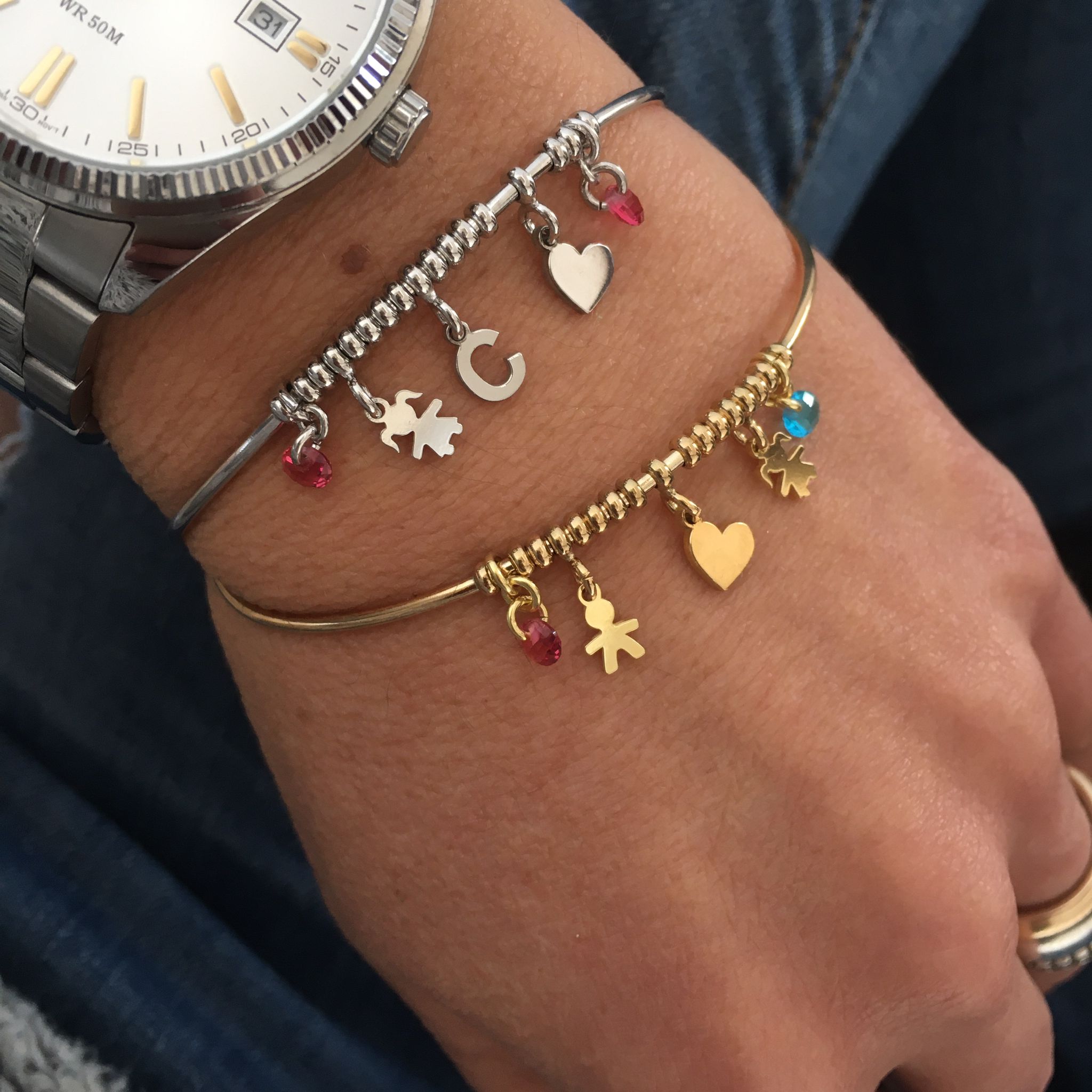 Rabiosajewels_bracciale rigido balia ccon charms bebè. argento925