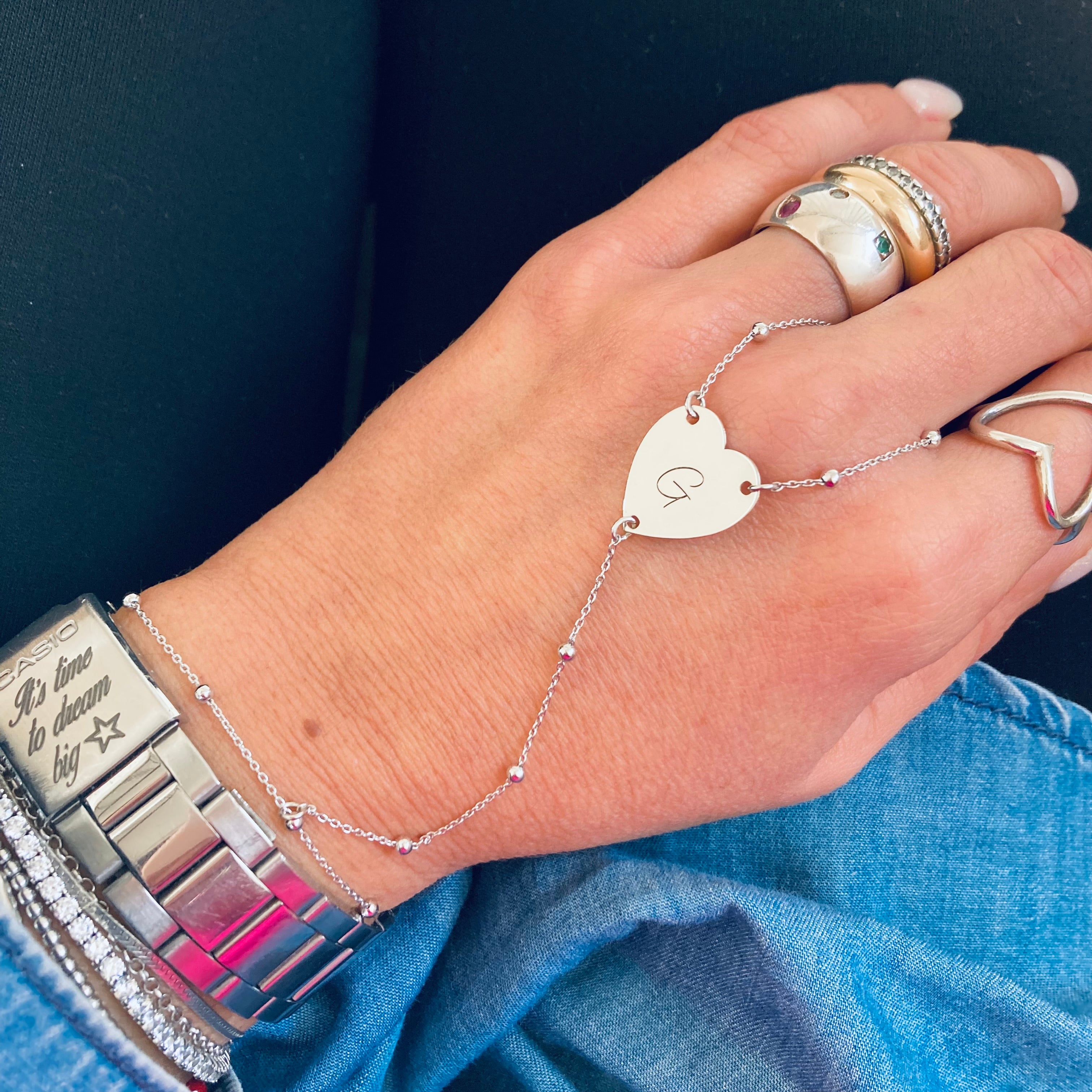 baciamano in argento 925 personalizzato. rabiosajewels.baciamano rosario con cuore personalizzato