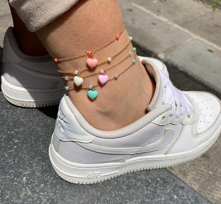 cavigliera candy cuore. rabiosajewels. anklet.cavigliera.argento 925.cavigliera estate 2021.cavigliere mood
