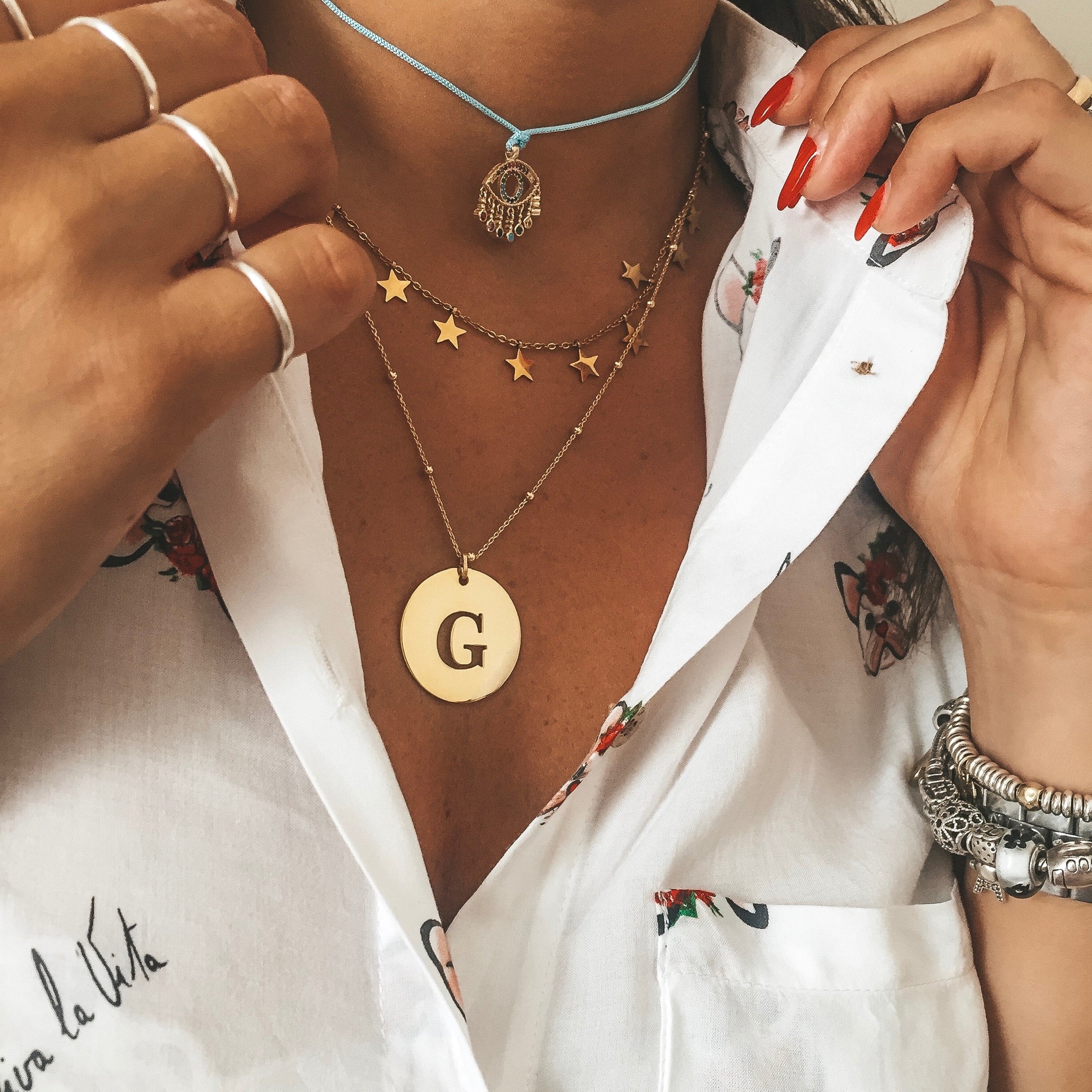 collana ciondolo con iniziale traforata. argento925 gold. rabiosajewels. (4380009726015)
