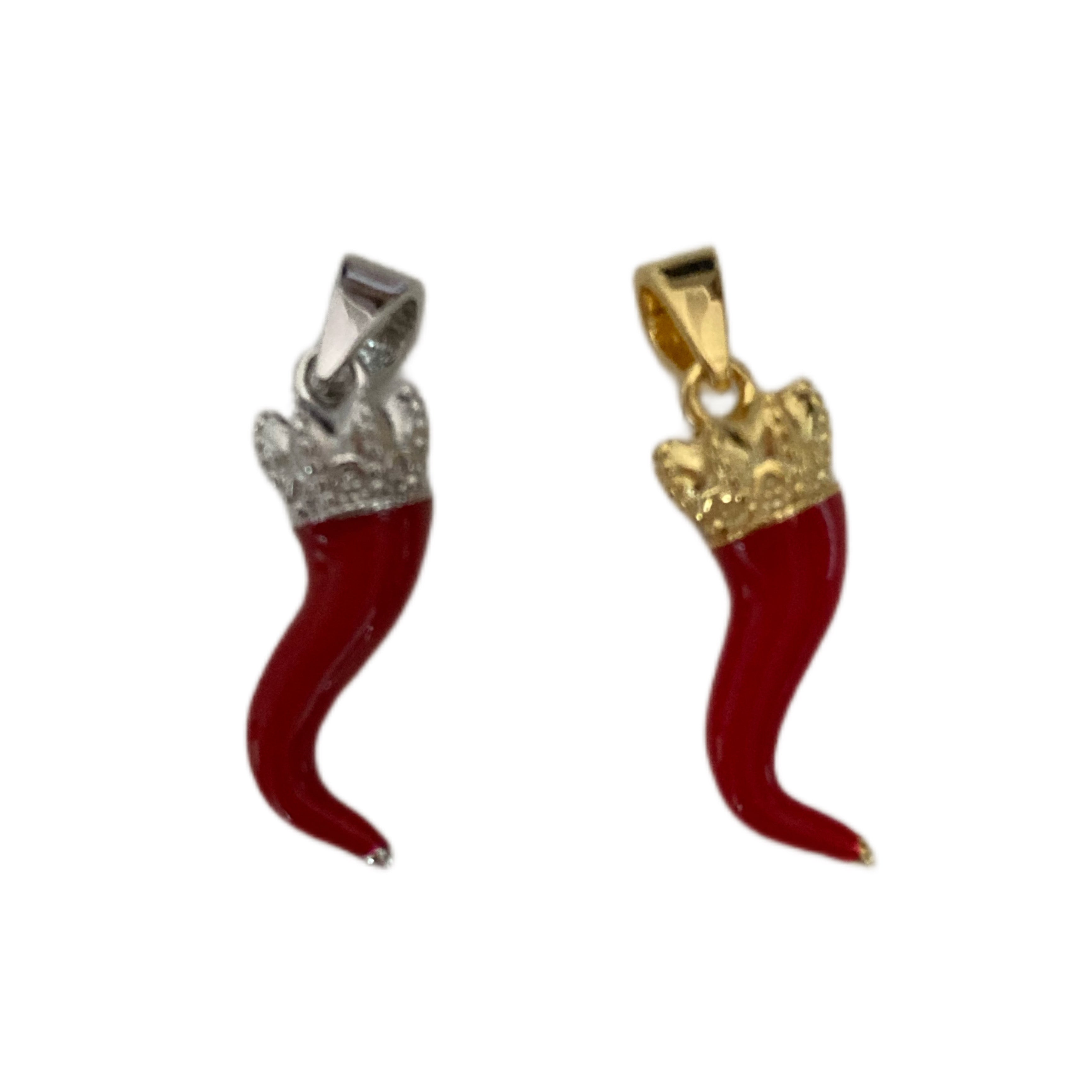 ciondolo corno rosso con corona in argento 925. RabiosaJewels 