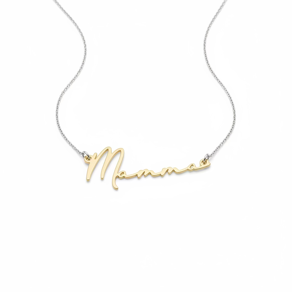 collana con scritta Mamma in stile calligrafico. argento 925. RabiosaJewels 