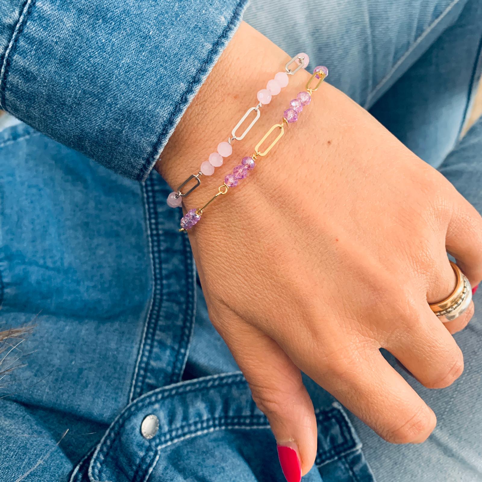 bracciale pastel in argento 925 con tris di cristalli dalle tonalità pastello. RabiosaJewels