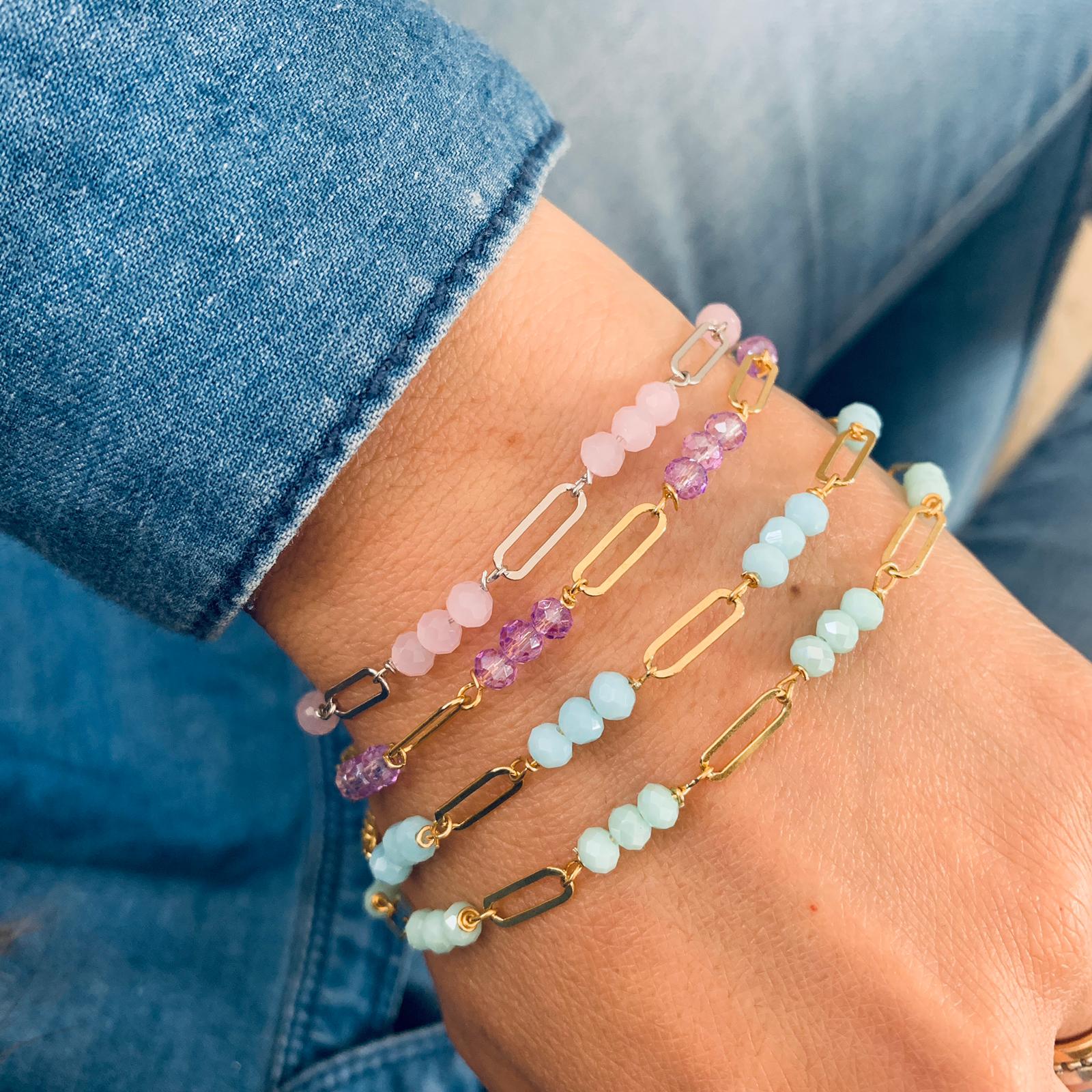 bracciale pastel in argento 925 con tris di cristalli dalle tonalità pastello. RabiosaJewels 