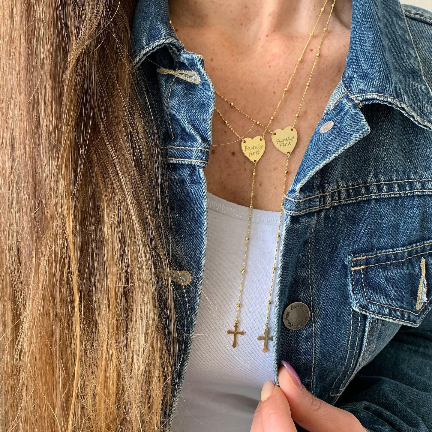 collana rosario con cuore personalizzabile a scelta in argento 925 bagnata in oro giallo. RabiosaJewels 