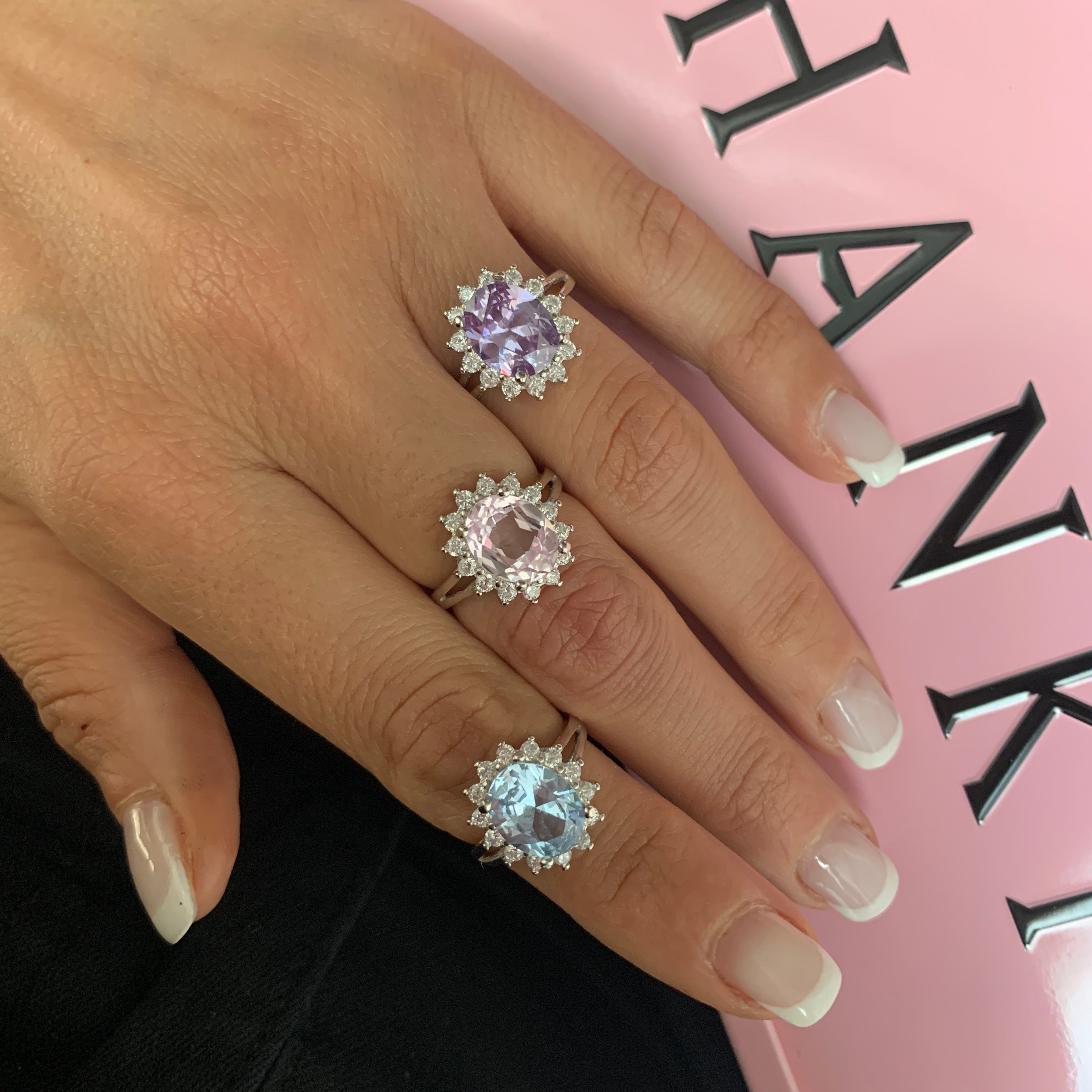 Rabiosajewels-anello Kate con zirconi colori pastello.argento 925