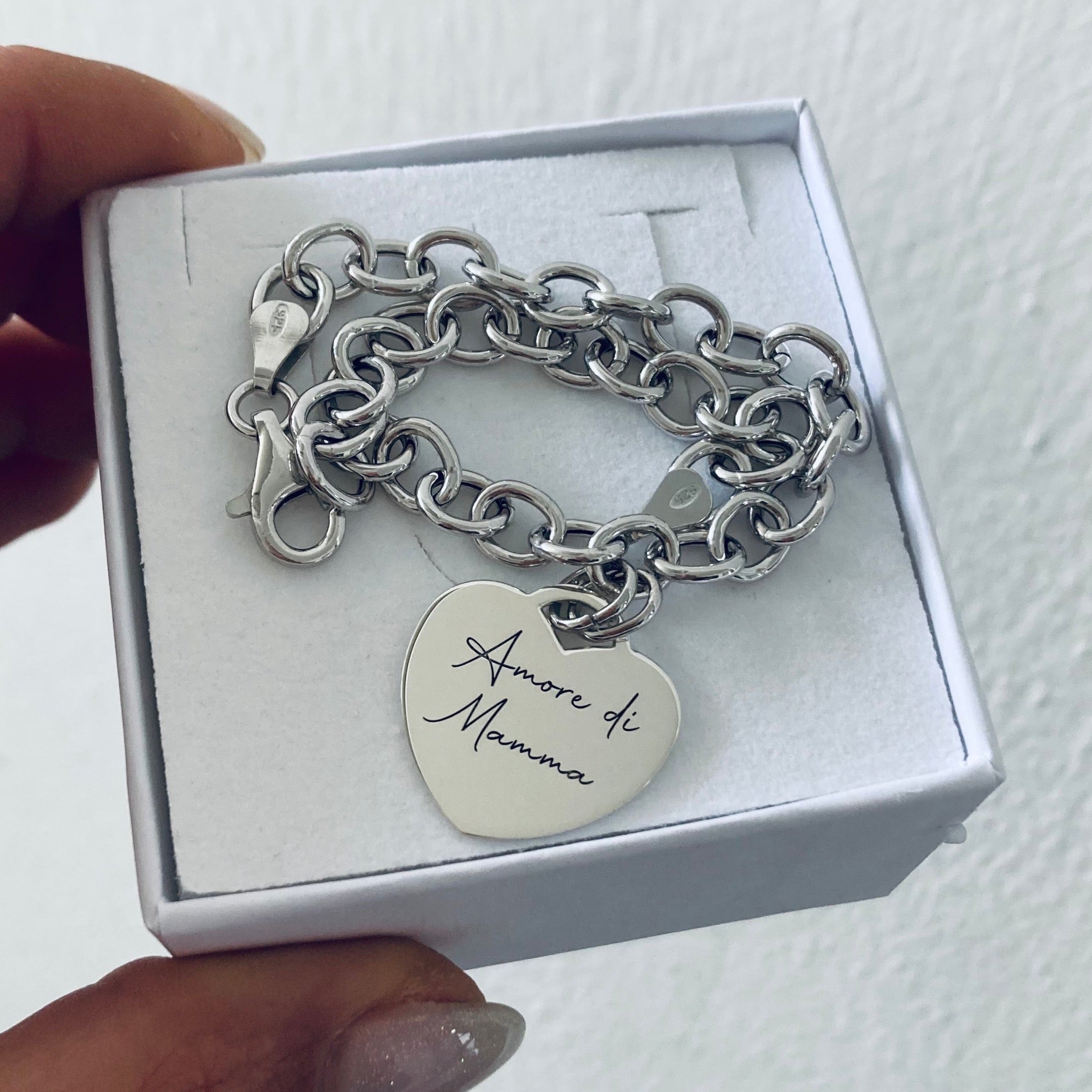 Bracciale catena ovale e cuore modello Tiffany da personalizzare a scelta. Rabiosajewels. argento 925