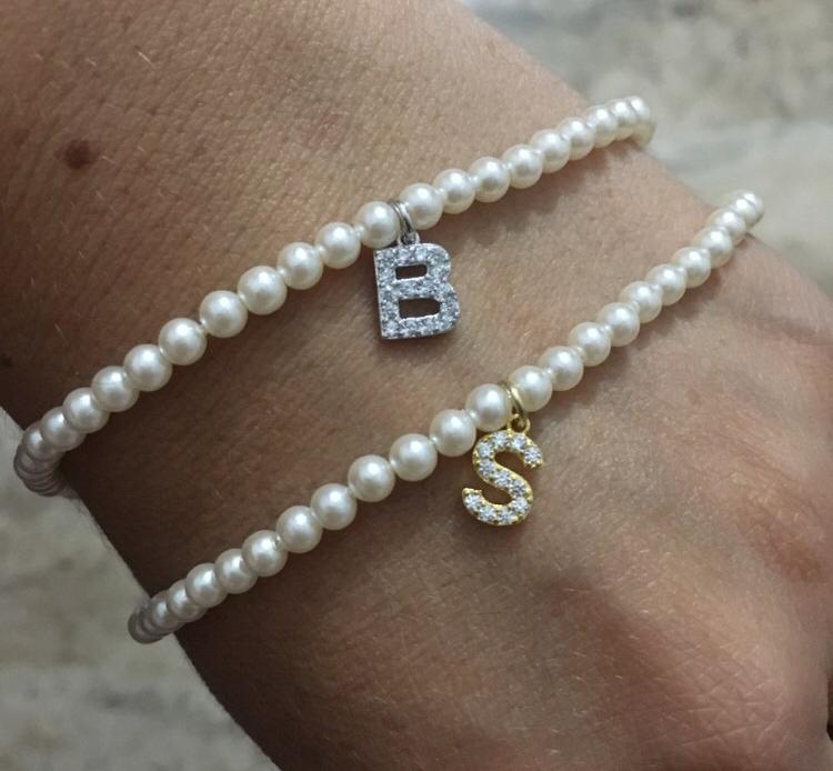 Bracciale PERLINE CON INIZIALE ZIRCONI (6071278010560)